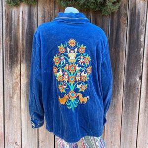 Vintage Bob Mackie Wearable Art Embroidered Boho Hippie Blue Corduroy Jacket